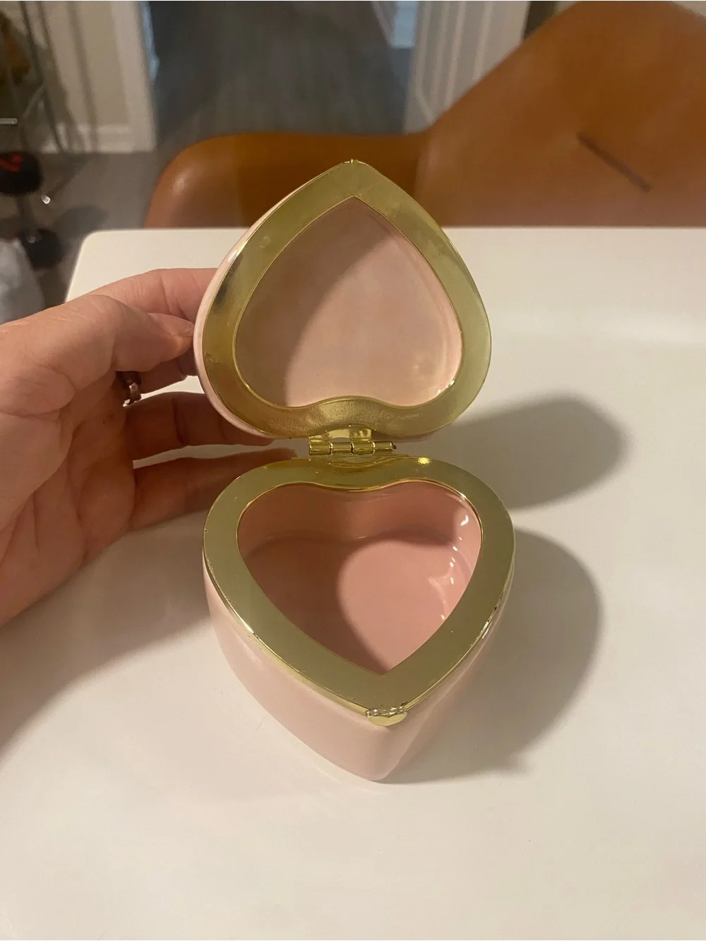 Pink Heart Shaped Trinket Box with Gold Trim